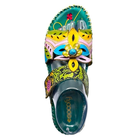 Socofy Multicolor‎ Floral Embellished Open Toe Ankle Strap Sandals Europe 41 - Picture 2 of 13